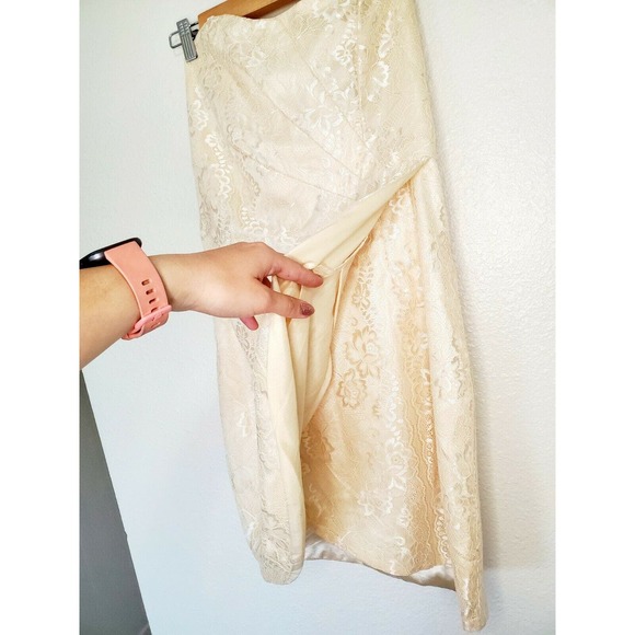 NWT Neslay Paris Cream Floral Jacquard Lace Convertible Sweetheart Dress. Size S - Picture 3 of 9